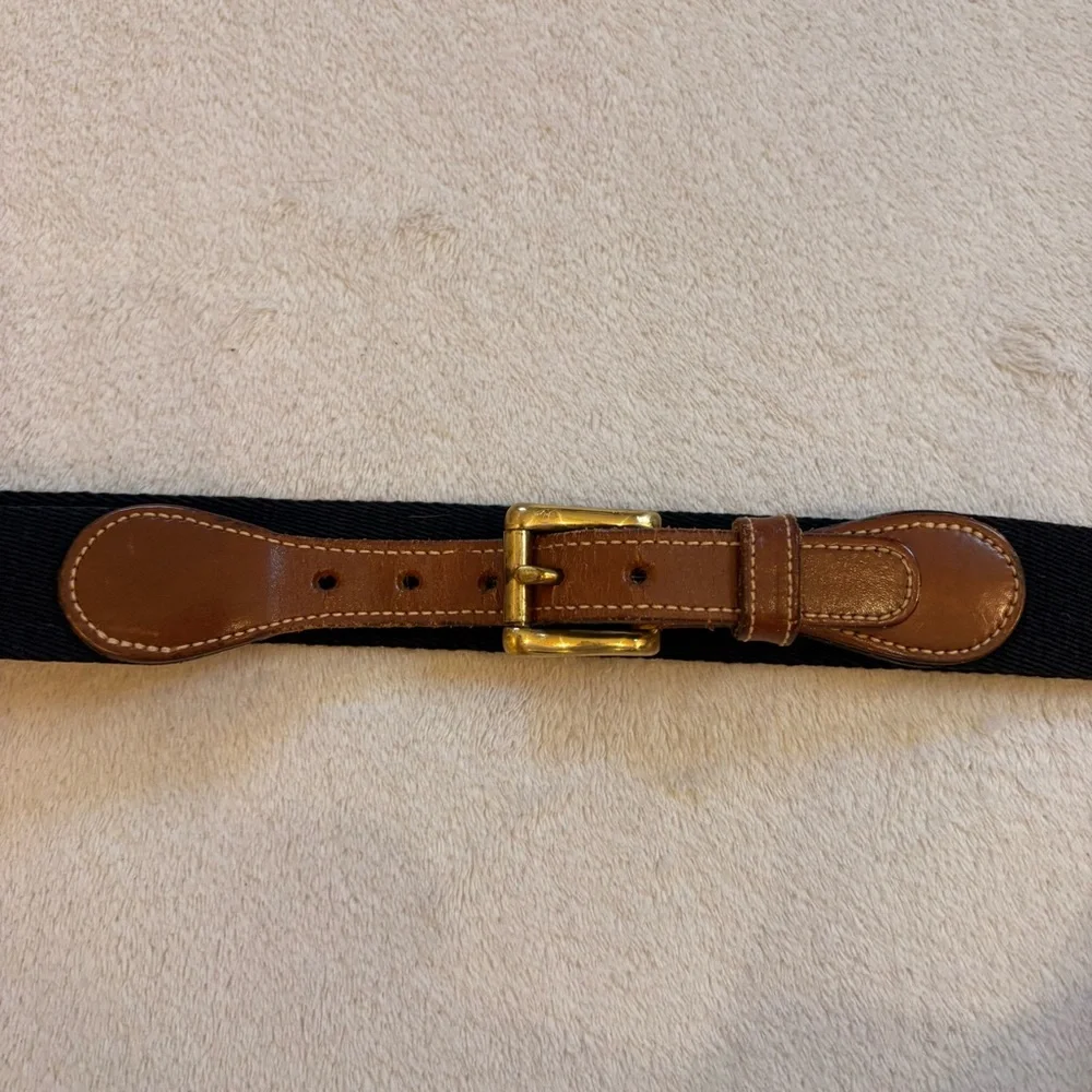 Dooney & Bourke Black Wool Surcingle Belt with Brown Leather Trim Brass Buckle